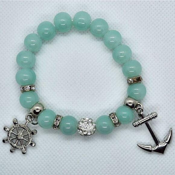 🔹️NWOT Aqua Bead & Nautical Charms Bracelet - Picture 1 of 14